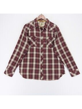 Nuco Shirt Mens XL Burgundy Plaid Long Sleeve Western Yoke Pearl Snap Cotton